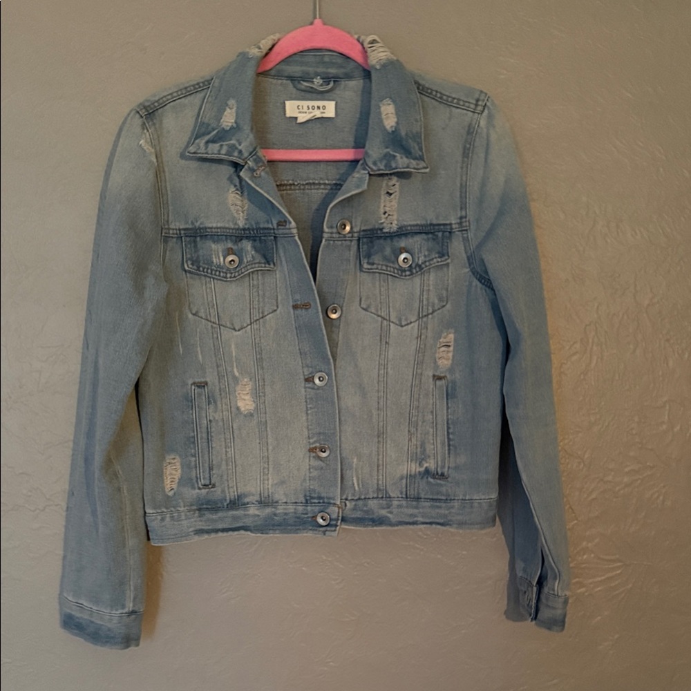 Ci Sono Light Blue Distressed Denim Jacket